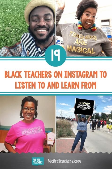 19 Black Teachers on Instagram to Listen To and Learn From. These Black teachers are just a sampling of amazing educators on Instagram to follow, learn from, and support during this time. #educators #teacherlife #inspirational #classroom #schoolculture #careertips Black Teachers Classroom, Black Teacher Classroom, Sophomore English, Homeschool Themes, Black Education, Teacher Leadership, Teacher Career, Black Teacher, Teacher Aesthetic