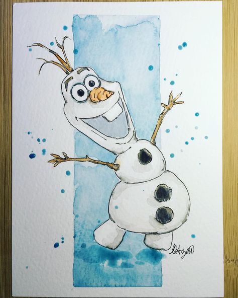 Frozen Watercolor Painting, X Mas Cards Ideas, Christmas Painting Watercolor, Disney Watercolor Paintings, Cute Winter Drawings, Easy Watercolor Art Ideas, Olaf Painting, Frozen Watercolor, Olaf Drawing