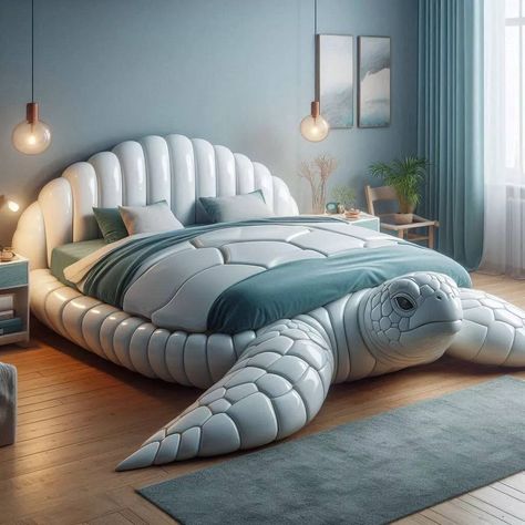 Turtle-Shaped Bed Stylish Bedroom Design, Modern Bedroom Interior, Elegant Wall Art, Unique Beds, Leather Pouf, Dream House Interior, Cool Beds, Bedroom Themes, Room Layout