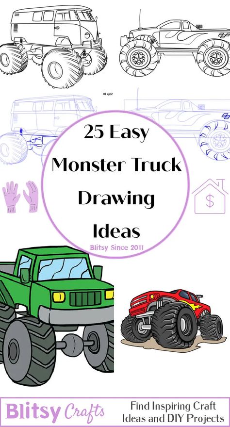 25 Easy Monster Truck Drawing Ideas - How to Draw How To Draw A Truck Step By Step, Monster Truck Drawing Easy, How To Draw A Truck, Truck Drawing Easy, Monster Truck Drawing, Draw A Monster, Draw Monster, Monster Truck Art, Rocket Drawing