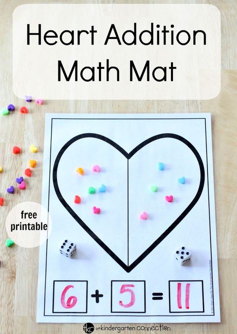 Create a heart-themed learning experience in your math center with this free Heart Addition Math Mat Printable where students can count, write and add! Heart Math, Kindergarten February, February Classroom, Kindergarten Valentines, Math Mats, Math Valentines, Preschool Valentines, Kindergarten Fun, Valentine Activities