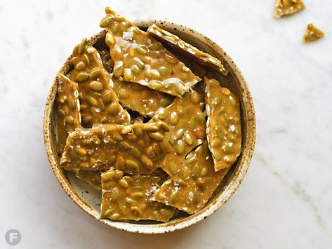 Spiced Pumpkin Seed Brittle | Sweets | feastmagazine.com Pumpkin Seed Brittle, Cooking The Perfect Turkey, Low Carb Granola, Seasonal Desserts, Spiced Pumpkin, Light Desserts, Creative Desserts, Pumpkin Seed, Salad Side Dishes