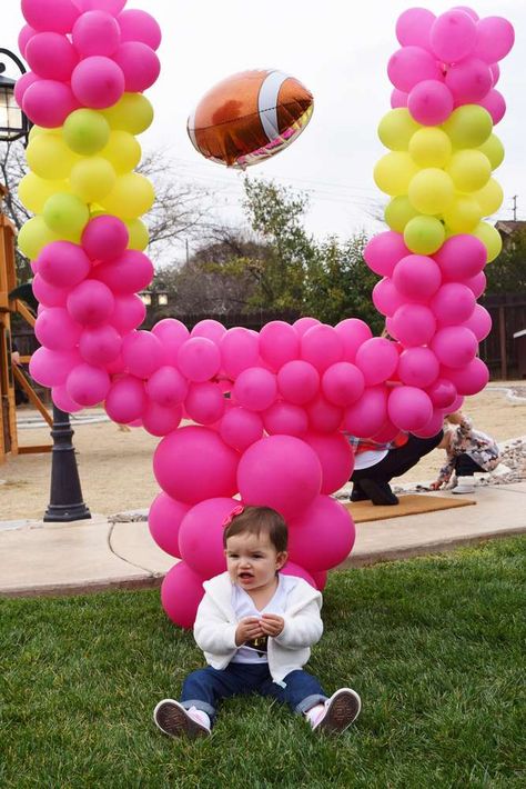 Football And Cheerleader Birthday Party, Girly Football Party, Girlie Birthday Party, Pink Football Party, Girl Football Party, First Down Birthday Party, First Down Birthday, Cheerleader Birthday Party, Cheerleader Birthday