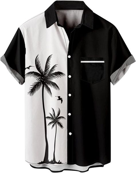 Mens Shirt Pattern, Mens Bowling Shirts, Kemeja Lelaki, Floral Hawaiian Shirt, Shirts Summer, Holiday Beach, Coconut Tree, Beach Shirt, Bowling Shirts