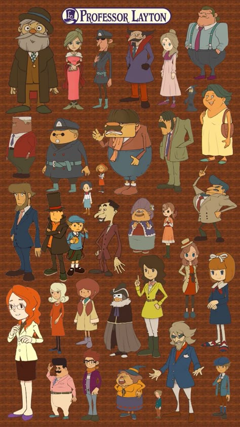 Professor Layton Character Design, Professor Layton Concept Art, Professor Layton Characters, Professor Layton Tattoo, Video Game Cross Stitch, Game Cross Stitch, Gold Hill, Professor Layton, Pretty Artwork