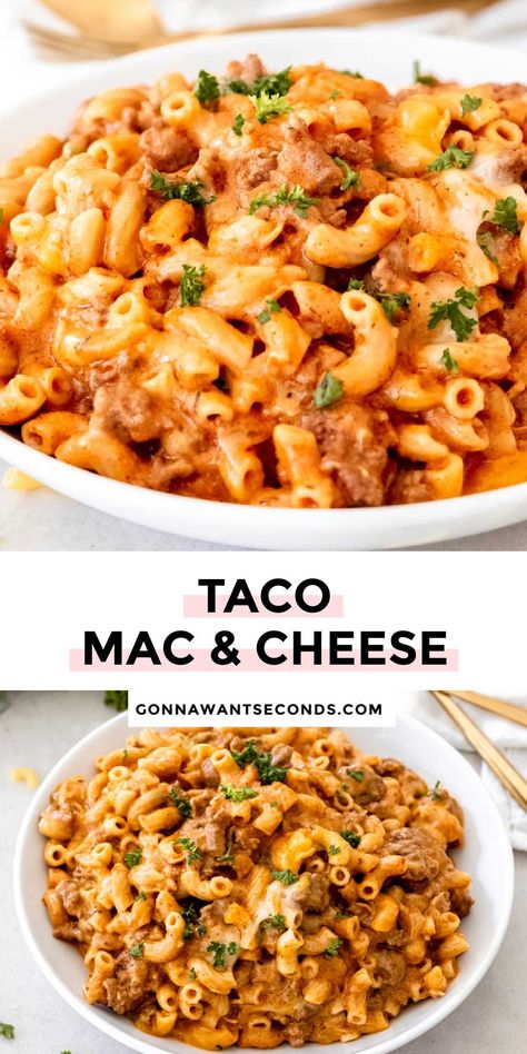 Taco Mac, Taco Mac And Cheese, Cheese Noodles, Cobbler Easy, Stovetop Mac And Cheese, Mexican Meals, Spicy Tacos, Ground Beef Tacos, Cajun Cooking