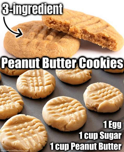 Peanut Butter Cookies Soft, Easiest Cookie Recipe, Peanut Butter Desserts Easy, 3 Ingredient Peanut Butter Cookies, Homemade Peanut Butter Cookies, 3 Ingredient Cookies, Best Peanut Butter Cookies, Easy Peanut Butter Cookies, Chewy Peanut Butter Cookies