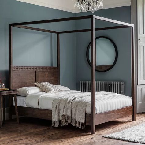 Four Poster Bed Frame, 4 Poster Bed, Wooden King Size Bed, Wood Canopy Bed, Letto King Size, 4 Poster Beds, High Headboard, Lit King Size, Super King Size Bed