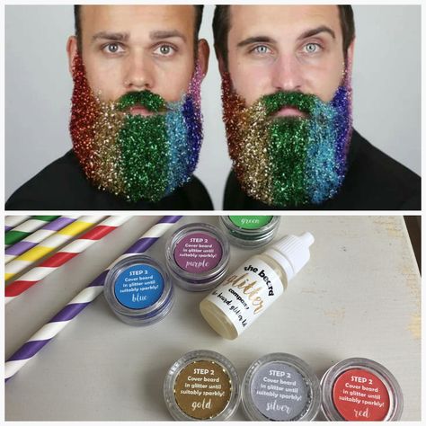 Riorosegold Glitter Beard, Glitter Force Costume, Glitter Hair Spray, Glitter Beards, Diy Beard, Festival Makeup Glitter, Festival Face, Colour Set, Beard Kit