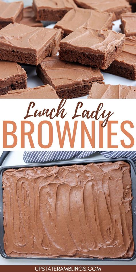 Relive the magic of your childhood lunches with these classic Lunch Lady Brownies! Perfectly fudgy and delightfully sweet, these brownies are sure to bring back fond memories of the school cafeteria. Make a batch today and enjoy a nostalgic treat that's perfect for sharing. Lunchroom Brownies 50 Years Old, Lunch Box Brownies, Jelly Roll Pan Brownies, Lunch Ladies Brownies, Lunchroom Ladies Brownies, Lunch Lady Recipes School Lunchroom, Lunch Room Ladies Brownies, Lunch Lady Brownies Sheet Pan, Lunch Lady Brownies Recipe