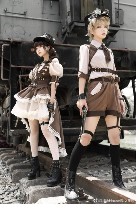 Steampunk Female Outfits, Female Steampunk Outfit, Train Conductor Outfit, Steampunk Reference, Steampunk Female, Steampunk Train, Steampunk Clothes, Steampunk Outfits, 일본 패션