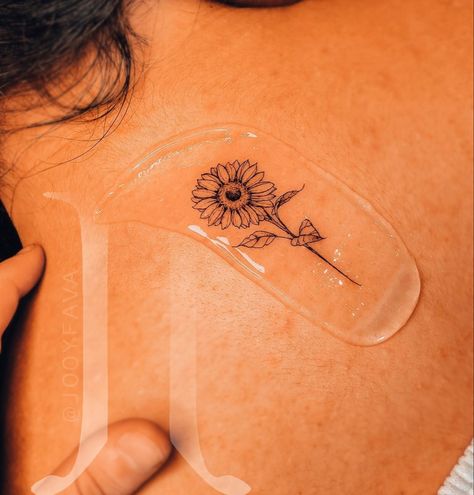 Small Sunflower Tattoo Behind Ear, Sunflower Behind The Ear Tattoo, Sunflower Behind Ear Tattoo, Sunflower Tattoo Behind Ear, Small Sunflower, Sunflower Tattoo, Tattoo Inspo, Neck Tattoo, Lotus Flower Tattoo