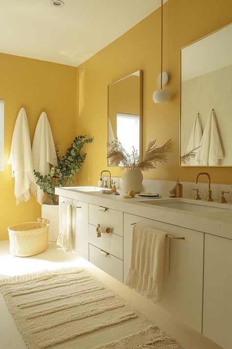 Get ready to infuse your bathroom with warmth, vibrancy, and pure sunshine! These 60+ yellow bathroom ideas are all about adding a splash of color and personality to your daily routine. From vintage-inspired charm to modern twists, we’ve gathered a variety of bathrooms that promise to transform your bathroom into a lively haven. Whether you want to add yellow tile to your bathroom walls, some fun wallpaper, or simply add some yellow decor touches, you'll find something you love on this list! Yellow Tile Bathroom Ideas, Yellow Bathroom Ideas, Layer A Bed, Yellow Tile Bathroom, Hallway Christmas Decor, Wood Crafts To Sell, Hallway Christmas, Christmas Coffee Table, Christmas Coffee Table Decor