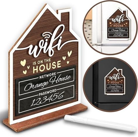 Amazon.com : Woodamore Wifi Sign For Guests - Wood Wifi Password Sign for Home Business, Wifi Board Sign Guest Bedroom Essentials, Guest Room Decor Wooden Wifi Name Sign with Erasable Pen : Office Products Wifi Signs For Guests, Guest Bedroom Essentials, Wifi Names, Wifi Password Sign, Erasable Pen, Wifi Sign, Guest Room Decor, Wifi Password, Orange House