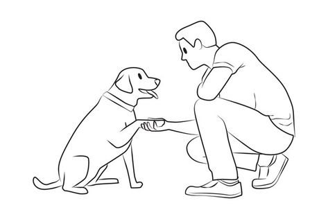 Hand Outline, Dogs Hugging, Pet People, Line Vector, Dog Poses, Dog Sketch, Human Drawing, Happy Cartoon, Dog Vector