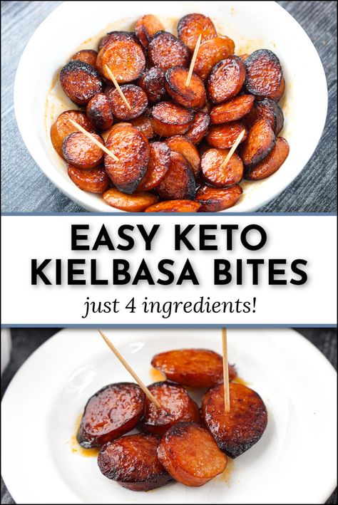 white bowl and plate with air fried kielbasa bites and text Keto Sausage Bites, Kielbasa Recipes Low Carb, Keilbasa Recipes Appetizers, Mustard Hasselback Kielbasa Bites, Smoked Sausage Appetizer Recipes, Low Carb Kielbasa Recipes, Kielbasa Recipes Keto, Low Carb Party Appetizers, Keto Kielbasa Recipes