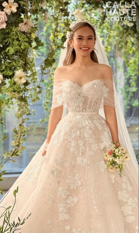 Whimsical Bridal Gown, Wedding Dresses Disney Inspired, Whimsical Romantic Wedding Dress Lace Sleeves, Ballgown Wedding Dress With Puffy Sleeves, Modern Princess Wedding Dresses, Disney Princess Inspired Wedding Dresses, Whimsical Fairytale Wedding Dress, Wedding Dresses Romantic Fairytale, Fairytale Wedding Dress With Sleeves