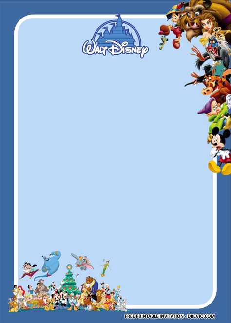 Nice (FREE PRINTABLE) - Disney Themed Birthday Party Kits Template #free #freeinvitation2019 #birthday #disney #invitations #invitationtemplates Disney Theme Invitations, Disney Birthday Party Invitations, Disney Character Birthday Party Ideas, Disney Themed Birthday Party, Disney Themed Birthday, Disney Themed Party, Cupcake Toppers Template, Mickey Mouse Baby Shower, Disney Birthday Party