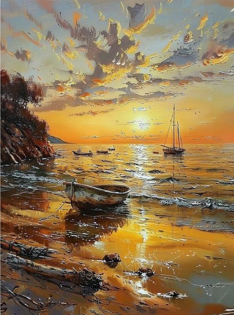 7 Horses Running Painting Vastu Wallpaper, Painting For Adults, Navi A Vela, Sailing Art, Canvas Diy, Digital Oil Painting, Sea Landscape, Sunset Sea, Boat Painting