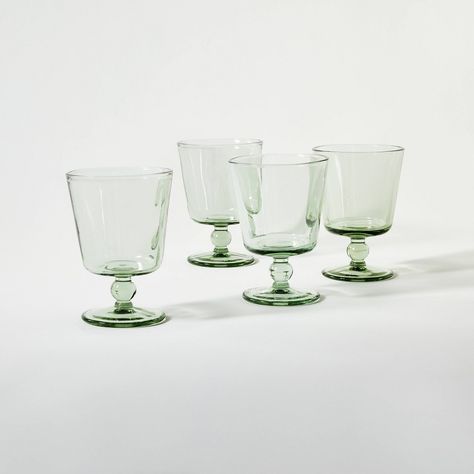 Serve up drinks with flair using this 4-Piece Glass Drinkware Set from Threshold™ designed with Studio McGee. This set includes four goblet glasses made of glass with a light green tint for a beautiful look. Each glass has a capacity of 250 milliliters and is suitable for holding hot or cold beverages, and they're versatile enough to be used for formal or casual occasions. Perfect for serving everything from water to wine to your favorite cocktails or mocktails, this dishwasher-safe glass set ma Studio Mcgee Dining, Water To Wine, Drinkware Set, Vintage Wine Glass, Glass Drinkware, Green Glassware, Drinkware Sets, Colored Glassware, Water Into Wine