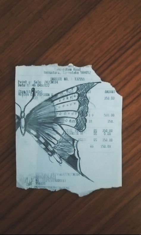 Drawing on receipts are fun! Receipt sketch. Butterfly Art Aesthetic, Receipt Art, Pinterest Art, Art Sketch, Art Aesthetic, Butterfly Art, Aesthetic Art, Art Sketches, Sketch