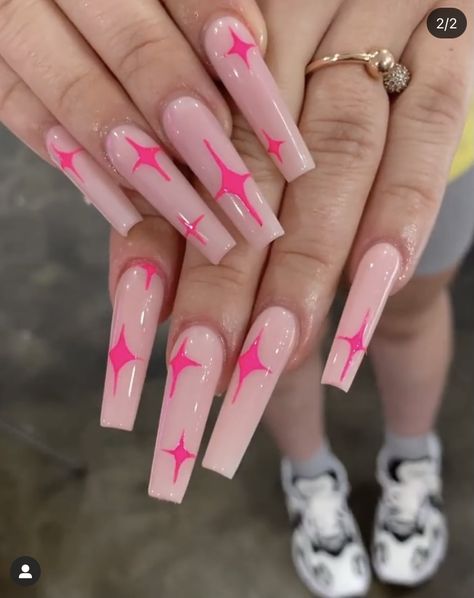 Long Nails Simple Design, Pink Alt Nails, Nice Hands, Pink Alt, Natural Nail Designs, Nails Pretty, Edge Nails, Cute Acrylic Nail Designs, Star Nails