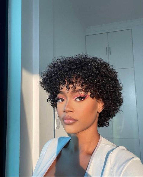 Short Type 4 Haircut, Ear Length Natural Hair, Black Women With Short Curly Hair, Twa With Bangs, Short Curly Afro Black Women, Short Hair With Big Forehead, Curly Short Fro, Short Type 3 Curly Hair, 4b Pixie Cut