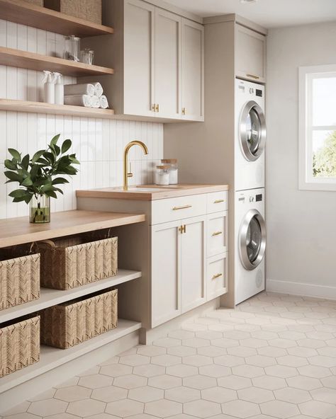 Gallery Big Utility Room Ideas, Laundry Room Design With Sink And Storage, Laundry Room With Big Sink, European Laundry In Bathroom, Scandi Utility Room, Laundry Room Mediterranean, Aesthetic Laundry Room, Ikea Brimned Laundary Room, European Laundry