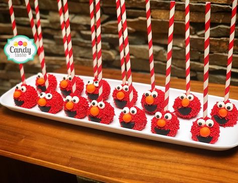 Elmo Dessert Table, Elmo Treat Table, Elmo Cake Pops, Elmo Desserts, Elmo Treats, Elmo Party Ideas, Elmo Birthday Party Decorations, Elmo First Birthday, Elmo Cookies