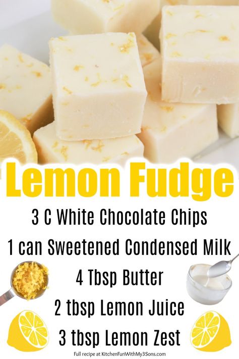 Lemon Fudge Recipe, Quick Fudge, Lemon Fudge, Homemade Fudge Recipes, Peanut Butter Fudge Easy, Fudge Recipes Easy, Frugal Mom, Lemon Dessert Recipes, Homemade Fudge