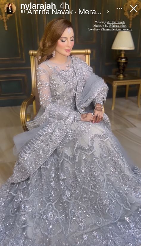 Chudithar Design, Silver Wedding Dress, Latest Bridal Lehenga Designs, Wedding Dresses Pakistani, Desi Dress, Walima Dress, Bridal Lehenga Designs, Bridal Makeup Images, Latest Bridal Lehenga