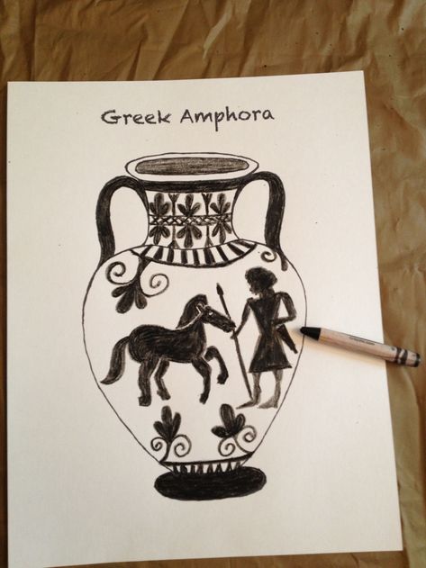 Greek Drawings, Greek Drawing, Vase Drawing, Greek Vase, Greek Vases, Wax Resist, My Boys, Ancient Greece, Greece