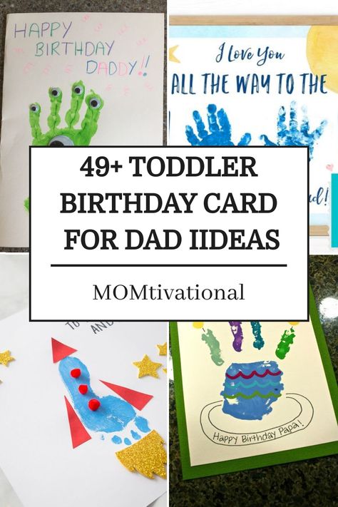 Looking for inspiration to create a special birthday card for dad from your toddler son or daughter? Check out these cute ideas that are perfect for little hands to make something heartfelt and memorable. Whether it's adding finger paintings, stickers, or sweet messages, these DIY cards will surely bring a smile to Dad's face on his special day. Find the perfect design that your toddler can proudly give as a gift to show their love and appreciation. Baby Made Birthday Card, Crafts For Dads Birthday From Daughter, Daddy Gifts From Son, Father Birthday Drawing Ideas, Handmade Fathers Day Cards From Kids, Birthday Gifts To Dad From Baby, Fathers Day Card Toddler, Birthday Handprint Art Dads, Fathers Day Card From Toddler