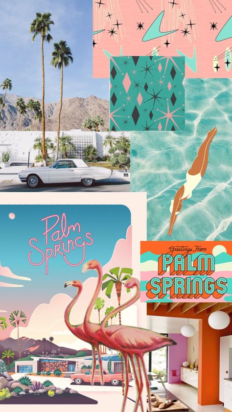 Vintage Palm Springs Decor, Retro Palm Springs Bachelorette, Palm Springs Mood Board, Palm Springs Vibes, Retro Palm Springs Party, Palm Springs Themed Party, 30th Pool Party, Retro Beach Aesthetic, Coastal Cowgirl Party