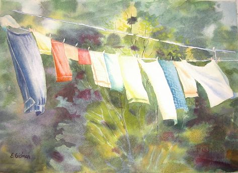 Picture Laundry Lines, Laundry Art, Clothes Hanging, Line Dance, Image Fun, Art Instructions, Watercolor Inspiration, Watercolour Tutorials, Small Paintings