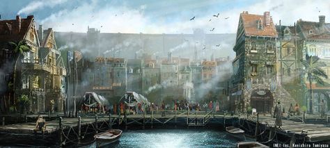 Merlos | The Solution Hole Pirate Town Aesthetic, Pirate Town, Final Fantasy Xi, Port Town, Fantasy City, Fantasy Castle, Fantasy Art Landscapes, Fantasy Inspiration, Medieval Fantasy