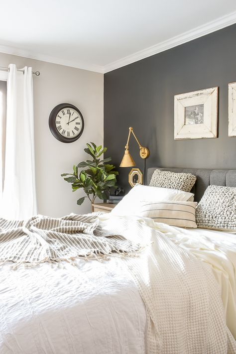 Neutral paint colors for creating a beautiful high contrast home. #sherwinwilliams #paintcolors #modernfarmhouse Neutral Paint Colors, Bedroom Wall Colors, Dekorasi Kamar Tidur, Accent Wall Bedroom, Neutral Paint, Bedroom Paint Colors, Bedroom Paint, Remodel Bedroom, Master Bedrooms Decor