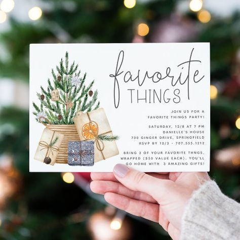 $2.93 | Under the Tree | Favorite Things Holiday Party - holiday party, christmas, favorite things party, winter greenery, cute, modern, elegant, hygge, neutral color watercolor illustrations, christmas tree Holiday Favorite Things Party, Favorite Things Party Invitation, Favorite Things Party, Winter Greenery, Holiday Party Invitation, Christmas Party Themes, Fun Party Themes, Book Clubs, Under The Tree