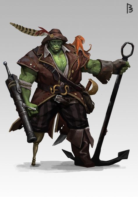 Orc Pirate, Dnd Races, Pirate Art, Fantasy Role Playing, Alien Concept Art, Cyberpunk Character, Dungeons And Dragons Characters, D&d Dungeons And Dragons, Dungeons And Dragons Homebrew