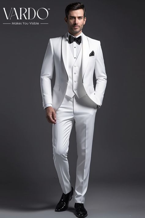 White Tuxedo Suit, For wedding and Dinner Parties Luxury White Three-piece Suit For Groom, White Tuxedo Three-piece Suit, White Three-piece Suit With Notch Lapel, Elegant White Slim Fit Three-piece Suit, Tailored White Three-piece Tuxedo Suit, Mens White Suit, White Tuxedo Wedding, Suit For Men Wedding, White Wedding Suit