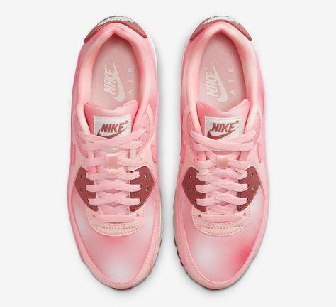 Nike Air Max 90 Releasing with Pink Airbrush Accents Pink Air Max Cushioned Sneakers, Casual Pink Low-top Nike Air Max, Casual Pink Nike Air Max Low-top, Nike Air Max 90 Pink, Air Max 90 Pink, Pink Nike Air Max For Streetwear, Nike Air Max 90 Futura Pink, Air Foamposite Pro, Dunks Nike