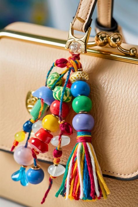 Top 20 Purse Charms DIY [Make Within Minutes] Purse Dangles Diy, Purse Charms Diy Ideas, Diy Charms Keychain, Purse Charms Diy How To Make, Ladies Retreat Themes, Diy Purse Tassel, Diy Purse Charms, Pink Almond Shaped Nails, Garden Ideas Using Old Tires