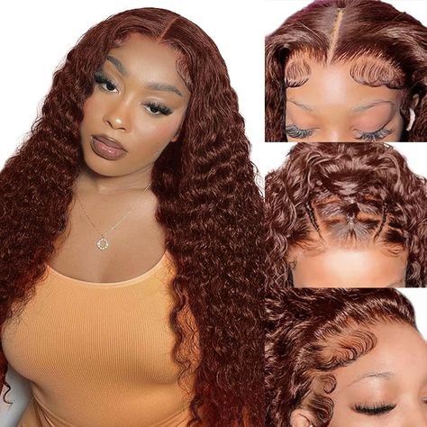 PRICES MAY VARY. Reddish Brown Curly Lace Front Wigs Human Hair Material: Reddish Brown Lace Frontal Wig Deep Wave,100% Brazilian Human Hair Lace Front Wig,Collected From Healthy Young Donor.Natural and Healthy.Can Be Dyed, Permed,Bleached,Highlighted,Straighten or Styled As Your Own Hair. Reddish Brown Deep Wave Human Hair: Auburn Brown Colored Deep Curly Wave Lace Front Wig Human Hair Pre Plucked Bleached Knots with Baby Hair,Use Transparent Swiss Lace,Melt Down Easily,Can Match Different Skin Brown Deep Wave Wig, Brown Curly Wig, Copper Lace, Deep Wave Wig, Auburn Brown, Brown Water, Wave Wig, Curly Lace Front Wigs, Curly Waves