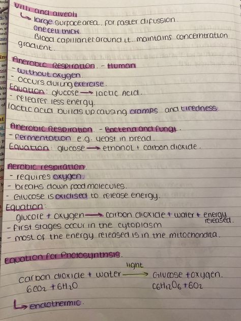 Aerobic And Anaerobic Respiration Notes, Infection And Response Revision, Aerobic Respiration Notes, Re Revision, Respiration Notes, Photosynthesis Notes, Aerobic Respiration, Revision Ideas, Colourful Notes