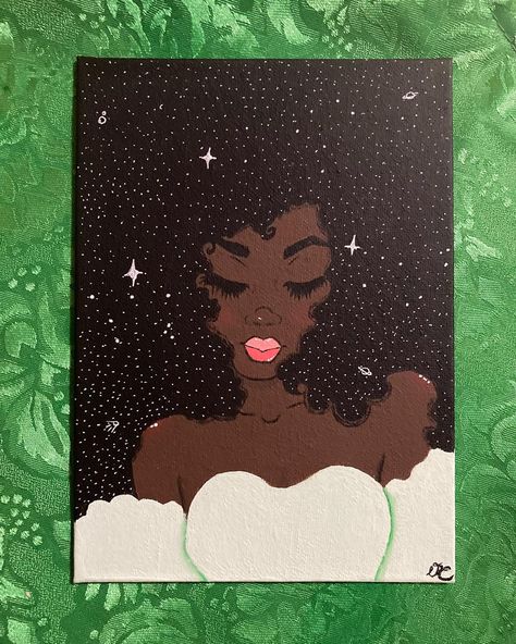 Recreate this pin i saw @shreyark_ did! 🤗 Blm Painting Ideas, Canvas Painting Ideas Black Woman, High Paintings On Canvas, Self Care Painting, Easy Girly Paintings, Unique Paintings Creative, Emotional Paintings Easy, Girly Painting Ideas, Dope Paintings Easy