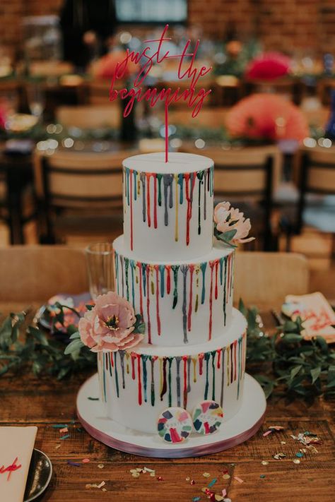 Technicolor Wedding, Pastel Rainbow Wedding, Drip Wedding Cake, Carnival Photoshoot, Rainbow Wedding Theme, Rainbow Wedding Cake, Pride Wedding, Rainbow Cakes, Industrial Chic Wedding