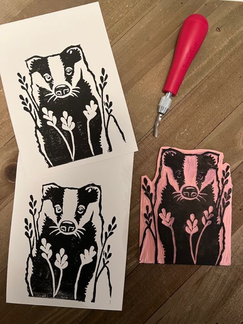 Lino Print Illustration, Lino Print Ideas Easy Animal, Animal Linocut Prints, Animal Linocut, Lino Animal, Linoleum Print Ideas Animals, Linolium Printing, Linocut Animals, Fox Linocut