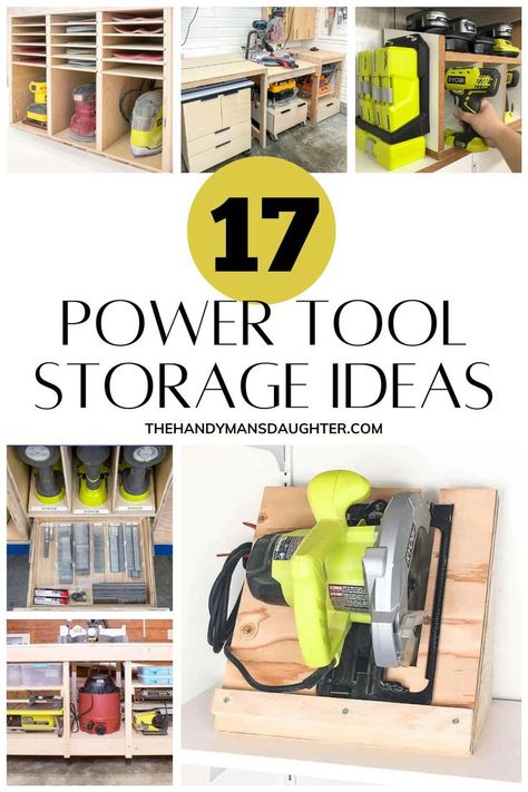 Even though I don't have a ton of space, I've managed to fit almost every tool I could need into this small area! Even some of those "nice to have" tools like a jointer and planer have a spot in my tiny woodshop. Tiny Woodshop, Power Tool Storage Ideas, Garage Building Ideas, Tool Storage Ideas, Power Tool Storage, Building Things, Wood Working Ideas, Toy Train, Power Tool