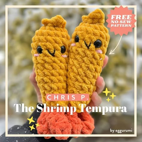 Patsy 💕 on Instagram: "Happy to share my very first free pattern! 📣✨  Chris P. The Shrimp Tempura 🍤💖  This pattern is dedicated to my anonymous pal of many years @chrispypupusas 😎✨  I’m working on creating fun amigurumi pals dedicated to a select few friends that have made an impact on me in real life! 💖🥰🗺️  I hope you have fun making your own shrimp pal! 🍤👩‍🍳  Thank you again to my testers! 🥰❤️  @mycrochetdrawer  @leleicrochet  @happytalesbydaisy  @diddimonster  @cozi_mango  @thiskatkrafts  @knittedrabbitcreations   #crochet #crocheting #crochetpattern #crochetpatternfree #shrimp #shrimptempura #crochetfood #amigurumi #amigurumitesters #amigurumifood #freeamigurumipattern #freeamigurumipatterns #freecrochettoyspattern #freepatterns #freecrochetpattern #plushies #crochetersofin Crochet Sushi Pattern Free, Shrimp Crochet Pattern, Sushi Crochet, Market Patterns, Food Crochet, Spring Crochet, Shrimp Tempura, Fall Crochet Patterns, Crochet Fruit