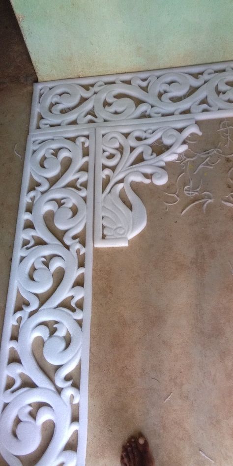 Tharmacol Art Decoration, Thermocol Craft Decoration For Wall, Thermocol Design, Stenciled Doors, Thermocol Craft, Styrofoam Art, Foam Carving, Free Stencils Printables, Ganpati Decoration At Home